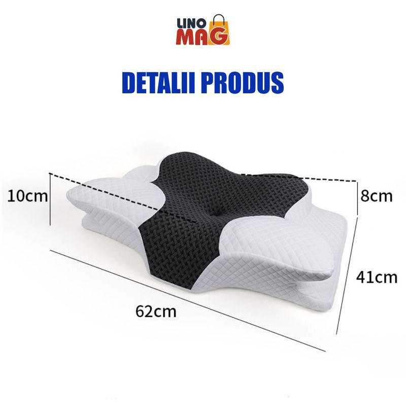 Casa si Gradina - Textile si covoare - Perne si pilote - Perne - Perna Ortopedica Cervicala  Linomag®, Spuma cu Memorie, Husa lavabila, Suport pentru gat, umeri si brate, Alb/Negru - Infinity.ro