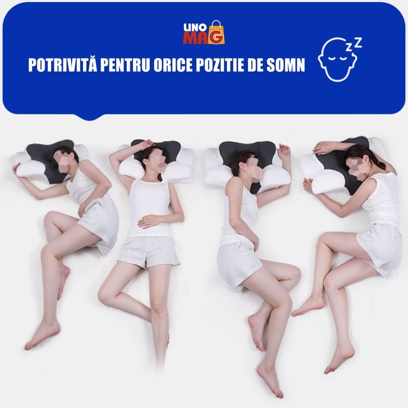 Casa si Gradina - Textile si covoare - Perne si pilote - Perne - Perna Ortopedica Cervicala  Linomag®, Spuma cu Memorie, Husa lavabila, Suport pentru gat, umeri si brate, Alb/Negru - Infinity.ro