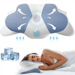 Casa si Gradina - Textile si covoare - Perne si pilote - Perne - Perna Ortopedica Cervicala Linomag®, Spuma cu Memorie,  Suport pentru cap, gat, umeri si brate, Alb/Albastru pastel - Infinity.ro