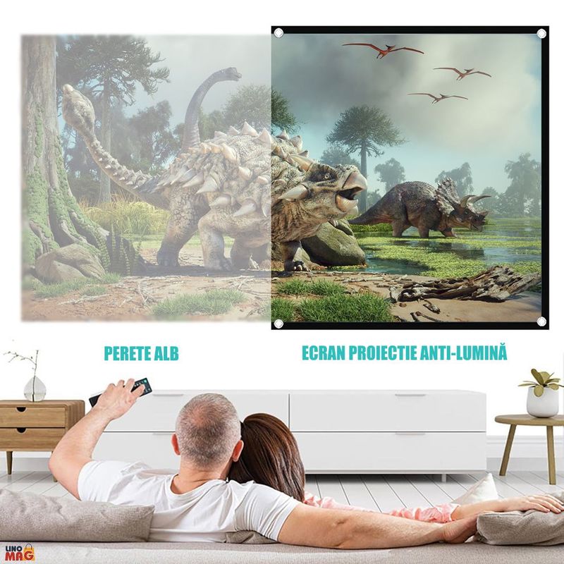 TV, Audio-Video si Foto - Videoproiectoare si accesorii - Videoproiectoare - Set Videoproiector Smart 4K UHD + Ecran Anti-Lumina,  Linomag®, WiFi, BT 5.0, Android TV, 100", 16:9 - Infinity.ro
