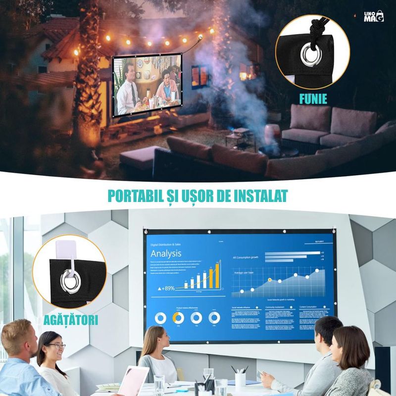TV, Audio-Video si Foto - Videoproiectoare si accesorii - Videoproiectoare - Set Videoproiector Smart 4K UHD + Ecran Anti-Lumina,  Linomag®, WiFi, BT 5.0, Android TV, 100", 16:9 - Infinity.ro