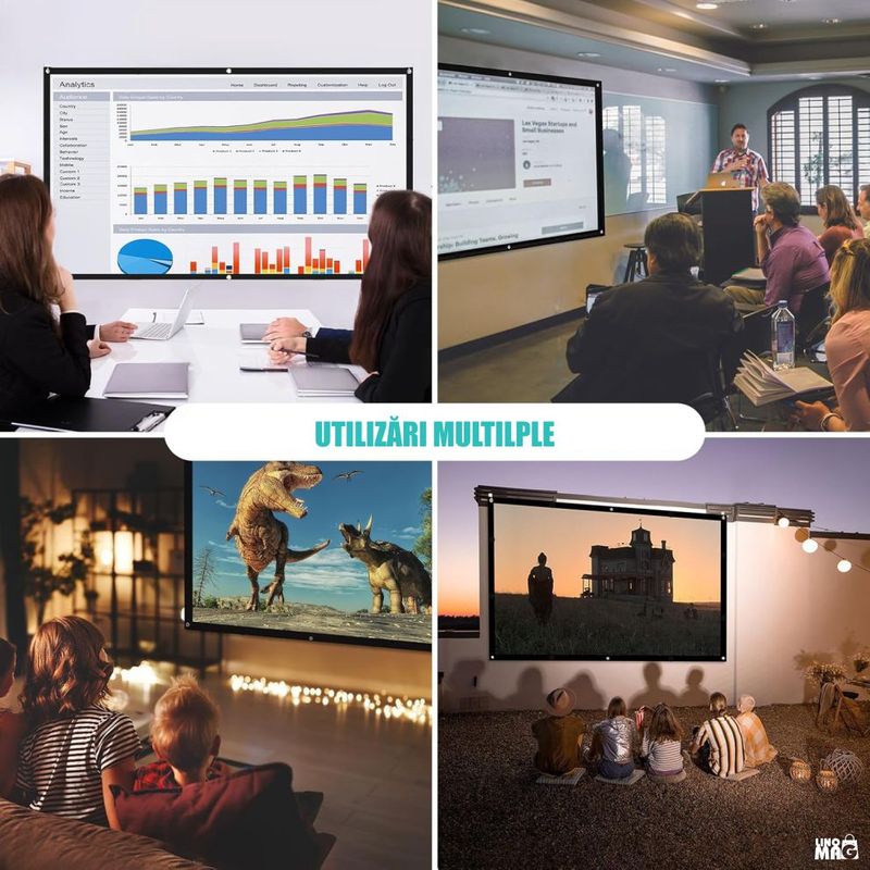 TV, Audio-Video si Foto - Videoproiectoare si accesorii - Videoproiectoare - Set Videoproiector Smart 4K UHD + Ecran Anti-Lumina,  Linomag®, WiFi, BT 5.0, Android TV, 100", 16:9 - Infinity.ro