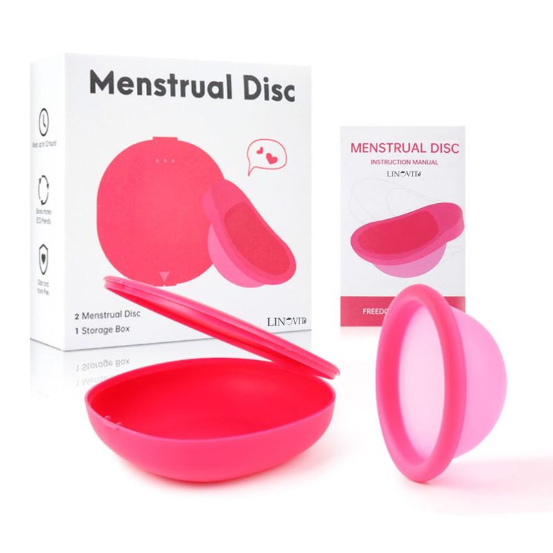 Ingrijire personala si Cosmetice - Ingrijire personala - Igiena intima - Tampoane si absorbante - Set 2 Discuri Menstruale Reutilizabile + Cutie de Depozitare, Linovit®, Silicon de Uz Medical, Marime S, Roz/Negru - S - Infinity.ro