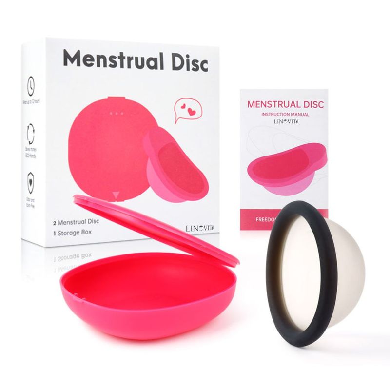 Ingrijire personala si Cosmetice - Ingrijire personala - Igiena intima - Tampoane si absorbante - Set 2 Discuri Menstruale Reutilizabile + Cutie de Depozitare, Linovit®, Silicon de Uz Medical, Marime S, Roz/Negru - S - Infinity.ro