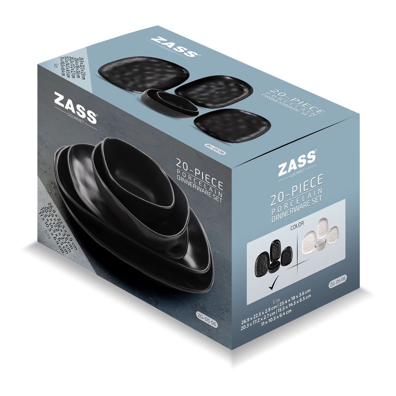 Casa si Gradina - Bucatarie si vesela - Vesela si tacamuri - Servicii de masa - Set vesela portelan 20 piese ZASS ZG-DS 06 Negru - Infinity.ro