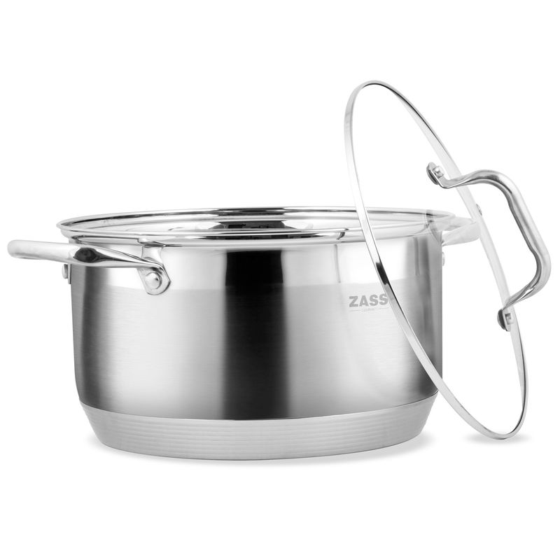 Casa si Gradina - Bucatarie si vesela - Vase pentru gatit - Oale si cratite - Oala din inox Zass Gourmet ZG-SC01-26 cu capac, Capacitate 10 L, Otel , Capacdin sticla, Baza multistrat, Argintiu - Infinity.ro