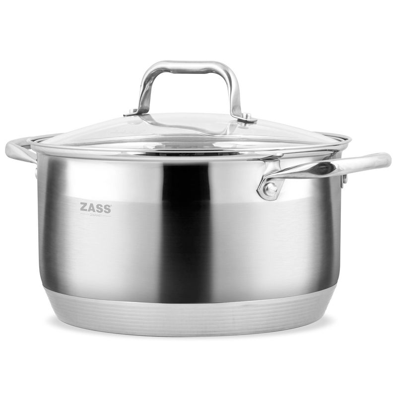 Casa si Gradina - Bucatarie si vesela - Vase pentru gatit - Oale si cratite - Oala din inox Zass Gourmet ZG-SC01-26 cu capac, Capacitate 10 L, Otel , Capacdin sticla, Baza multistrat, Argintiu - Infinity.ro