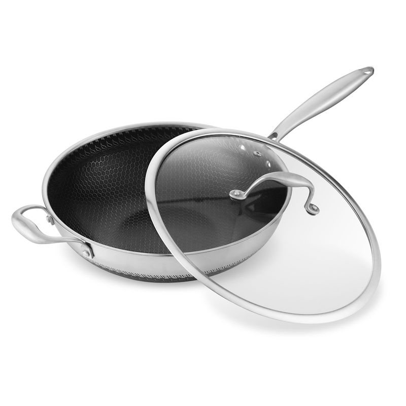 Casa si Gradina - Bucatarie si vesela - Vase pentru gatit - Tigai si seturi - Tigaie profesionala tip wok din inox cu acoperire ceramica si si capac din sticla - 30 cm ZASS ZG-SSW 01 - Infinity.ro