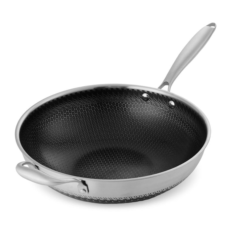 Casa si Gradina - Bucatarie si vesela - Vase pentru gatit - Tigai si seturi - Tigaie profesionala tip wok din inox cu acoperire ceramica si si capac din sticla - 30 cm ZASS ZG-SSW 01 - Infinity.ro