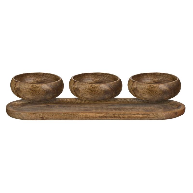 Casa si Gradina - Bucatarie si vesela - Vesela si tacamuri - Platouri de bucatarie - Platou Lemn, Ovale, 3 Boluri, Culoare Maro, Set 4 Bucati, capacitate 0,125l - Infinity.ro