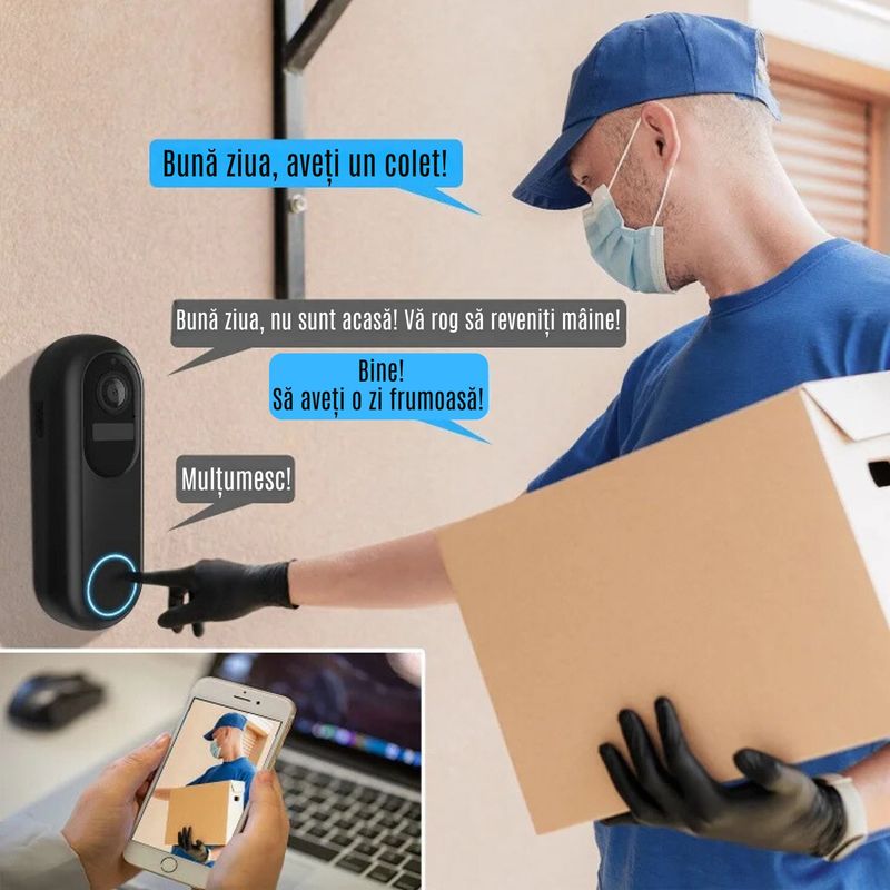 Casa si Gradina - Electrice - Accesorii electrice - Sonerii electrice - Sonerie Video Wireless CZAY®, 5G, Smart, Microfon Bidirectional, Detectie Miscare, 1080P Full HD Infrarosu Night Vision - Infinity.ro