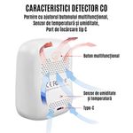 Casa si Gradina - Electrice - Smart Home - Centrale si module smart home - Detector Fum WIFI CZAY®, Senzor CO Monoxid de Carbon, Smart, Alarma Sonora, Wireless, Temperatura si Umiditate, 1200 mAh - Infinity.ro