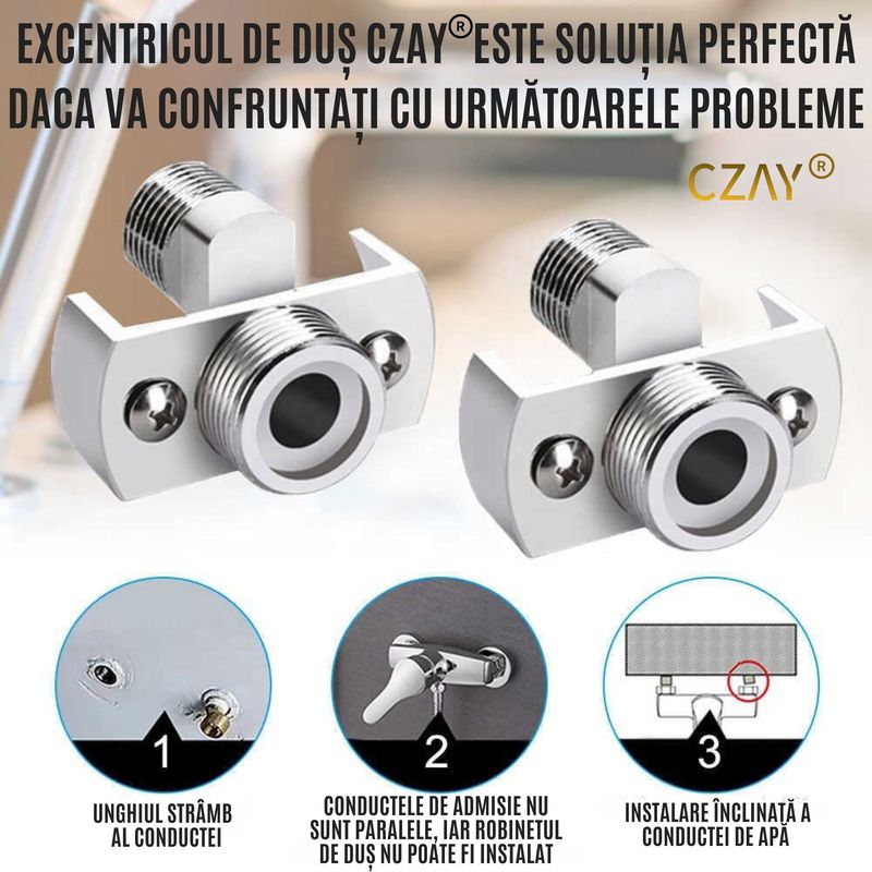 Casa si Gradina - Sanitare - Lavoar baie si accesorii - Accesorii baterii sanitare - Excentric Reglabil Baterie Dus CZAY®, Racord Unghi Ajustare 0-40º, Accesoriu Instalare Robinet, Lungime Filet 25mm Cupru - Infinity.ro