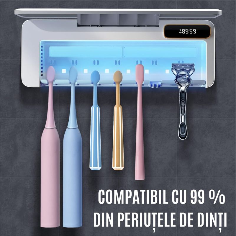 Ingrijire personala si Cosmetice - Igiena dentara - Rezerve si accesorii - Suport Periute Dinti CZAY®, Sterilizator UV, Uscare Automata, Lumina Ambientala, Protectie Impotriva Iradiereii, 7 fante - Infinity.ro