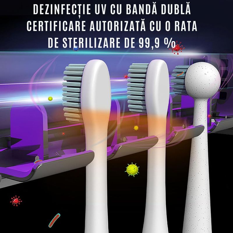 Ingrijire personala si Cosmetice - Igiena dentara - Rezerve si accesorii - Suport Periute Dinti CZAY®, Sterilizator UV, Uscare Automata, Lumina Ambientala, Protectie Impotriva Iradiereii, 7 fante - Infinity.ro