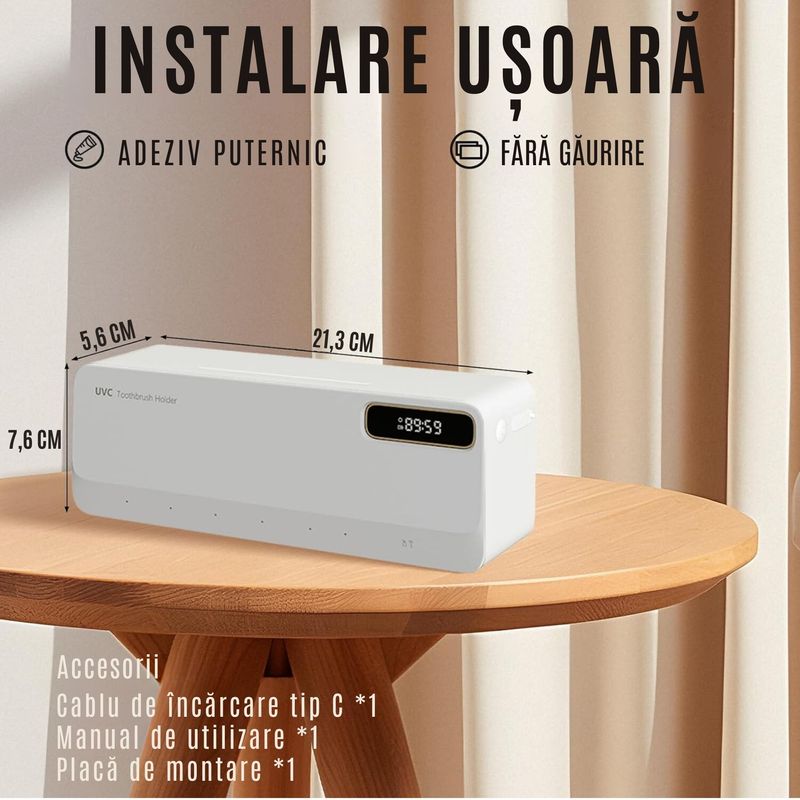 Ingrijire personala si Cosmetice - Igiena dentara - Rezerve si accesorii - Suport Periute Dinti CZAY®, Sterilizator UV, Uscare Automata, Lumina Ambientala, Protectie Impotriva Iradiereii, 7 fante - Infinity.ro