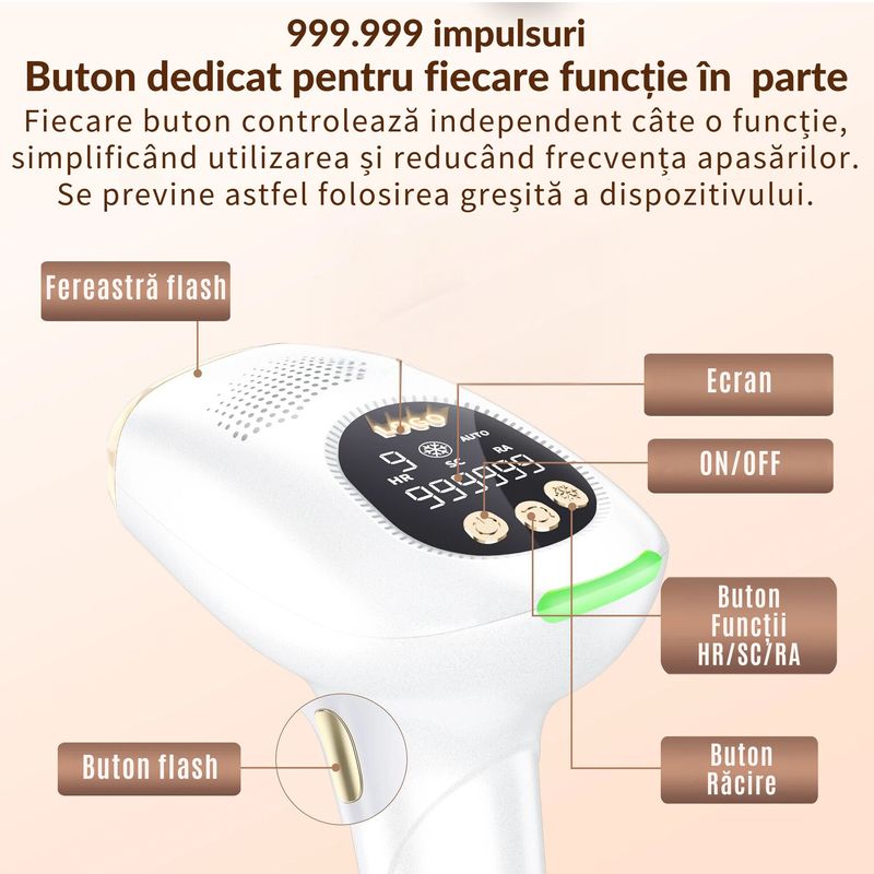 Ingrijire personala si Cosmetice - Aparate & accesorii ingrijire personala - Epilatoare si accesorii - Epilatoare - Epilator IPL fara Durere CZAY®, Aparat Epilare Definitiva, 999.999 Impulsuri, Ice-Cooling, Elimina pete, Intinerire - Infinity.ro