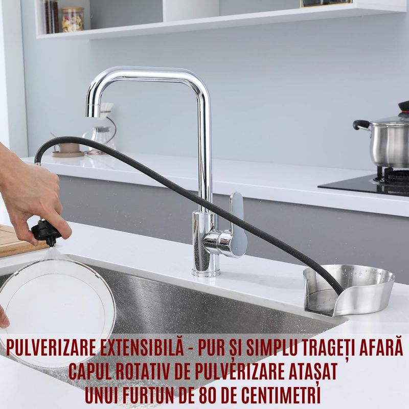 Casa si Gradina - Sanitare - Chiuveta bucatarie si accesorii - Accesorii chiuvete - Dispozitiv Spalare si Clatire Pahare CZAY® Chiuveta, Furtun Detasabil 80 cm cu Presiune, Rinser Rotire Automata la 360º - Infinity.ro