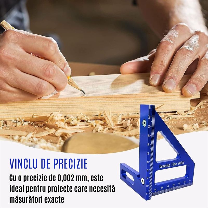 Casa si Gradina - Constructii - Scule de mana si unelte - Unelte de masurat - Vinclu metalic  45º/90º CZAY®, Rigla Tamplarie Triunghiulara Precizie Ridicata 0, 002 mm,  Imbinare Lemn,  112*85*79 mm - Infinity.ro