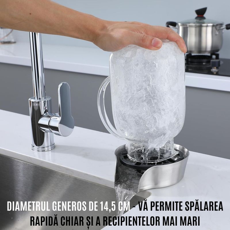Casa si Gradina - Sanitare - Chiuveta bucatarie si accesorii - Accesorii chiuvete - Dispozitiv Spalare si Clatire Pahare CZAY® Chiuveta, Furtun Detasabil 80 cm cu Presiune, Rinser Rotire Automata la 360º - Infinity.ro