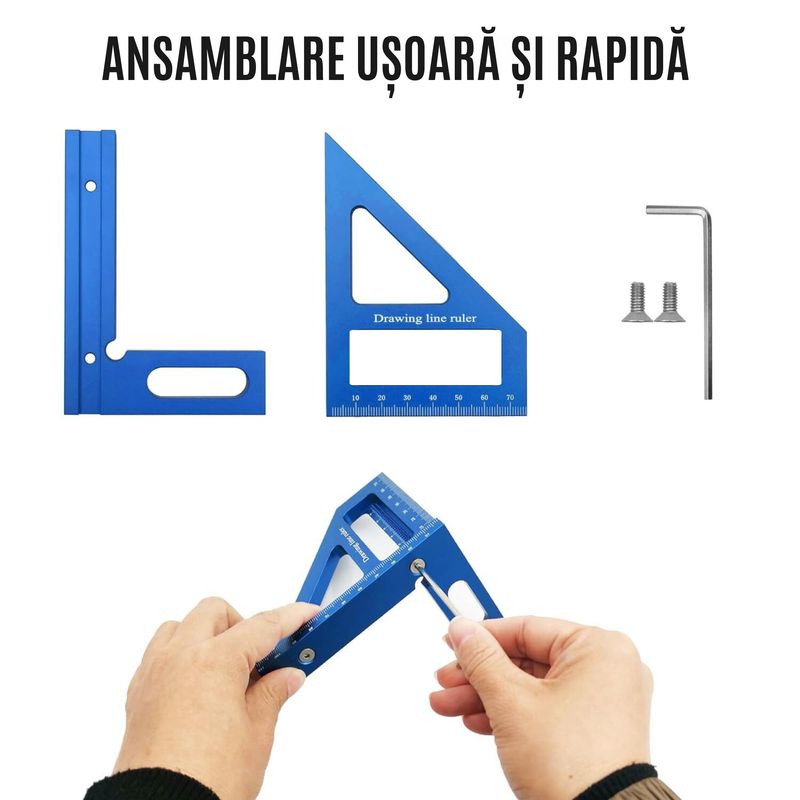 Casa si Gradina - Constructii - Scule de mana si unelte - Unelte de masurat - Vinclu metalic  45º/90º CZAY®, Rigla Tamplarie Triunghiulara Precizie Ridicata 0, 002 mm,  Imbinare Lemn,  112*85*79 mm - Infinity.ro