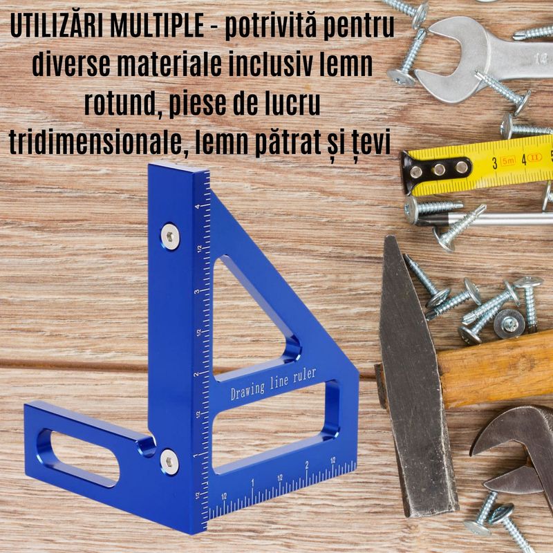 Casa si Gradina - Constructii - Scule de mana si unelte - Unelte de masurat - Vinclu metalic  45º/90º CZAY®, Rigla Tamplarie Triunghiulara Precizie Ridicata 0, 002 mm,  Imbinare Lemn,  112*85*79 mm - Infinity.ro