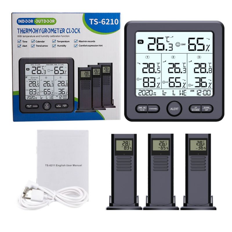 TV, Audio-Video si Foto - Optica, astronomie si metrologie - Meteorologie - Termometre Meteo - Termometru Higrometru Digital de Camera CZAY®, Monitorizeaza 4 Locatii, Interior/ Exterior, Alerte, Raza Actiune 100 m - Infinity.ro