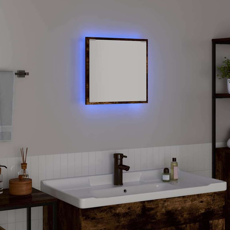 Casa si Gradina - Mobilier - Mobilier baie - Oglinzi baie - Oglinda LED de baie Stejar fumuriu 40x8.5x37 cm Lemn ingineresc - Infinity.ro