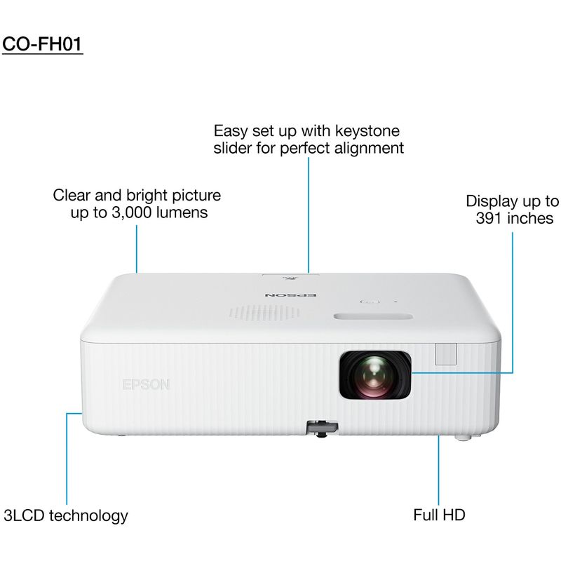 TV, Audio-Video si Foto - Videoproiectoare si accesorii - Videoproiectoare - Videoproiector Epson CO-FH01, 3LCD, 3.000 lumeni/ 2.000 lumeni Ecomode, FHD, 16:9, Alb - Infinity.ro