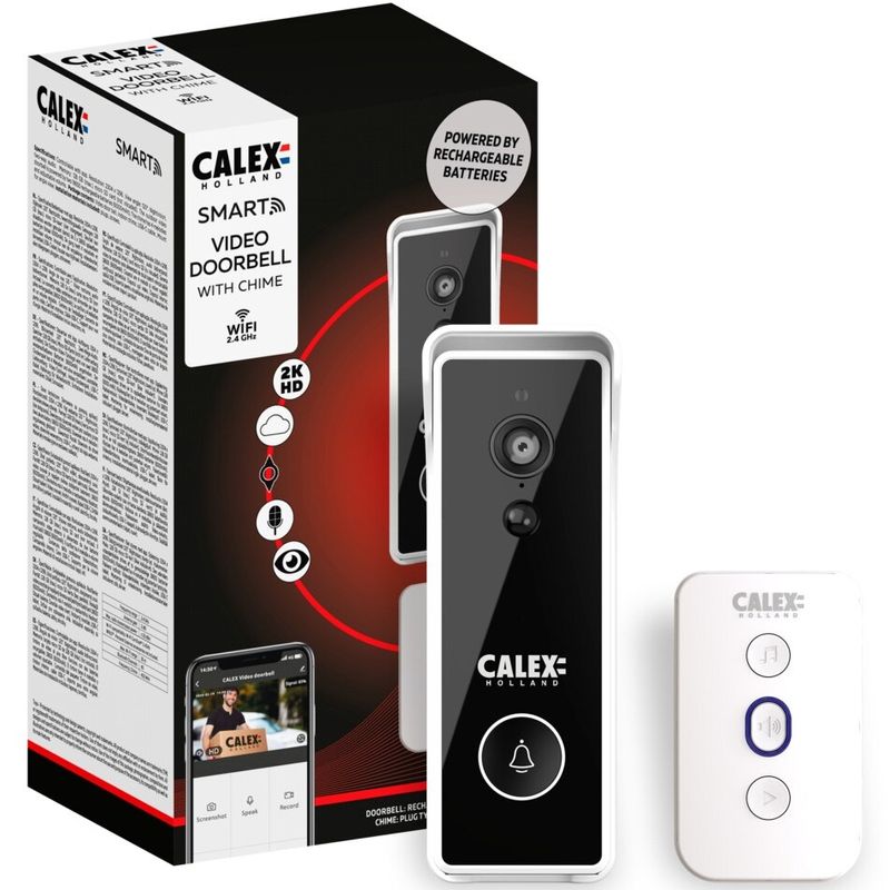 Casa si Gradina - Electrice - Accesorii electrice - Sonerii electrice - Set sonerie video inteligenta Calex 2K HD, Wi-Fi, sunet bidirectional, senzor miscare, Night Vision, Negru - Infinity.ro