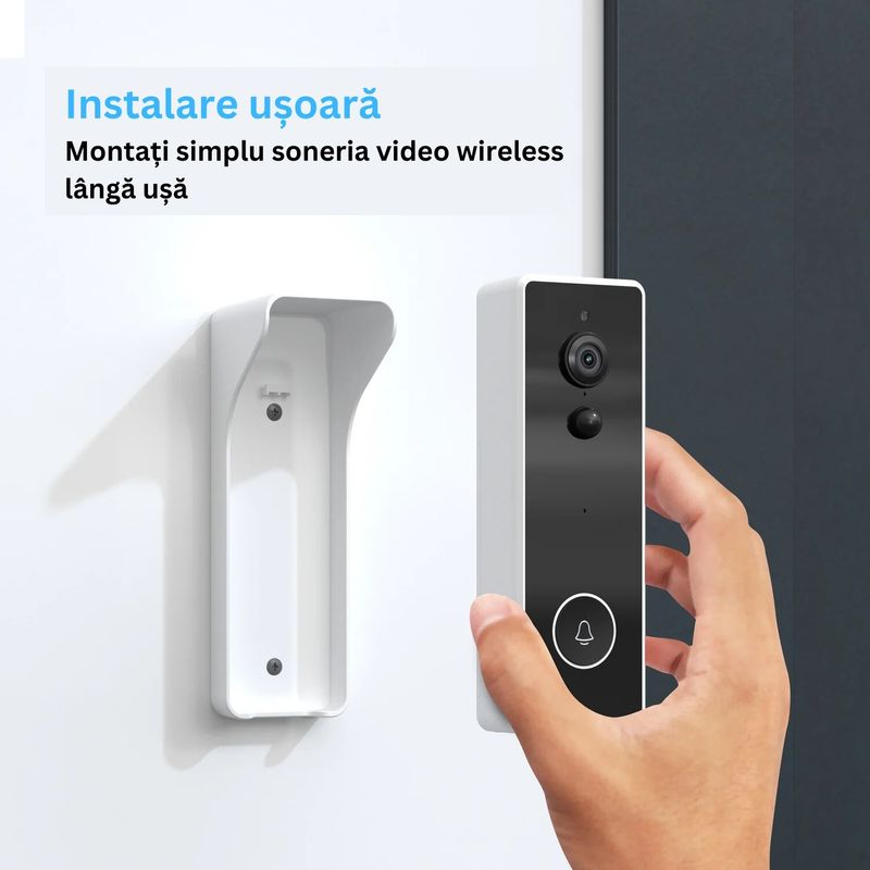 Casa si Gradina - Electrice - Accesorii electrice - Sonerii electrice - Set sonerie video inteligenta Calex 2K HD, Wi-Fi, sunet bidirectional, senzor miscare, Night Vision, Negru - Infinity.ro