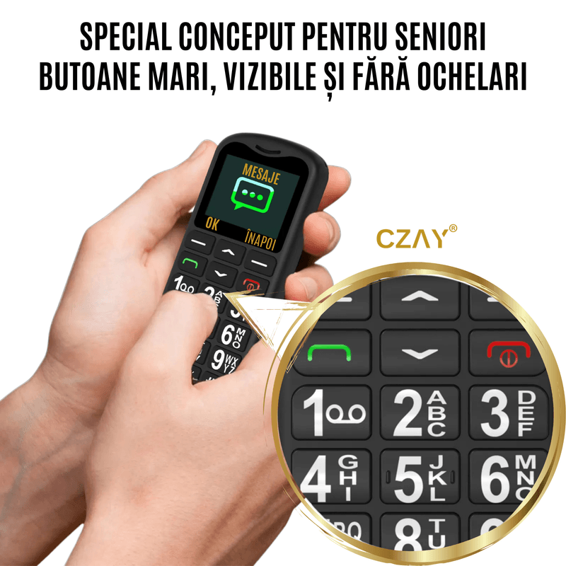 Laptop, Telefoane si Tablete - Telefoane mobile si accesorii - Telefoane Mobile - Telefon Mobil Seniori CZAY®,Taste Mari,Buton SOS pentru Siguranta,Limba Romana si Maghiara,Volum Puternic,Ecran Mare,4G - Infinity.ro