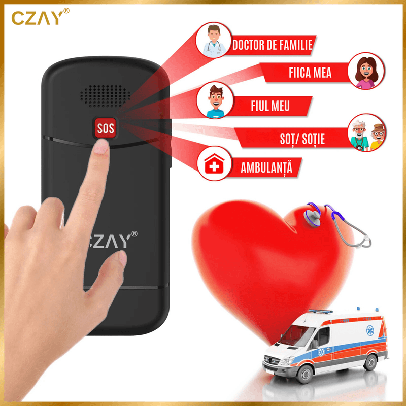 Laptop, Telefoane si Tablete - Telefoane mobile si accesorii - Telefoane Mobile - Telefon Mobil pentru Seniori CZAY®, Meniu Romana si Maghiara, Butoane Mari, Autonomie 7 Zile, Volum Mare, Buton SOS, 2G - Infinity.ro