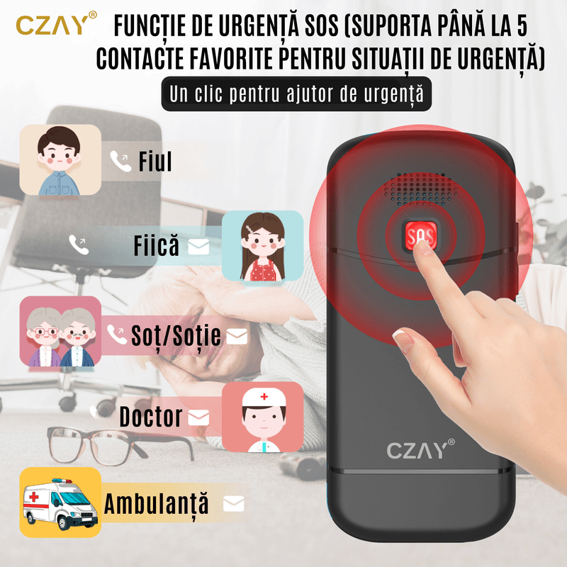 Laptop, Telefoane si Tablete - Telefoane mobile si accesorii - Telefoane Mobile - Telefon Mobil Seniori CZAY®,Taste Mari,Buton SOS pentru Siguranta,Limba Romana si Maghiara,Volum Puternic,Ecran Mare,4G - Infinity.ro
