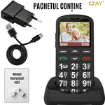 Laptop, Telefoane si Tablete - Telefoane mobile si accesorii - Telefoane Mobile - Telefon Mobil pentru Seniori CZAY®, Meniu Romana si Maghiara, Butoane Mari, Autonomie 7 Zile, Volum Mare, Buton SOS, 2G - Infinity.ro
