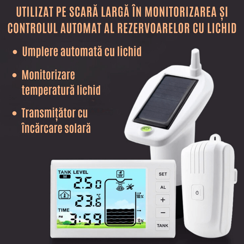 Casa si Gradina - Electrice - Smart Home - Centrale si module smart home - Senzor Nivel Apa Ultrasonic CZAY®, Masurare Adancime si Temperatura Lichid, Alimentare Solara, Umplere Automata,Wireless - Infinity.ro