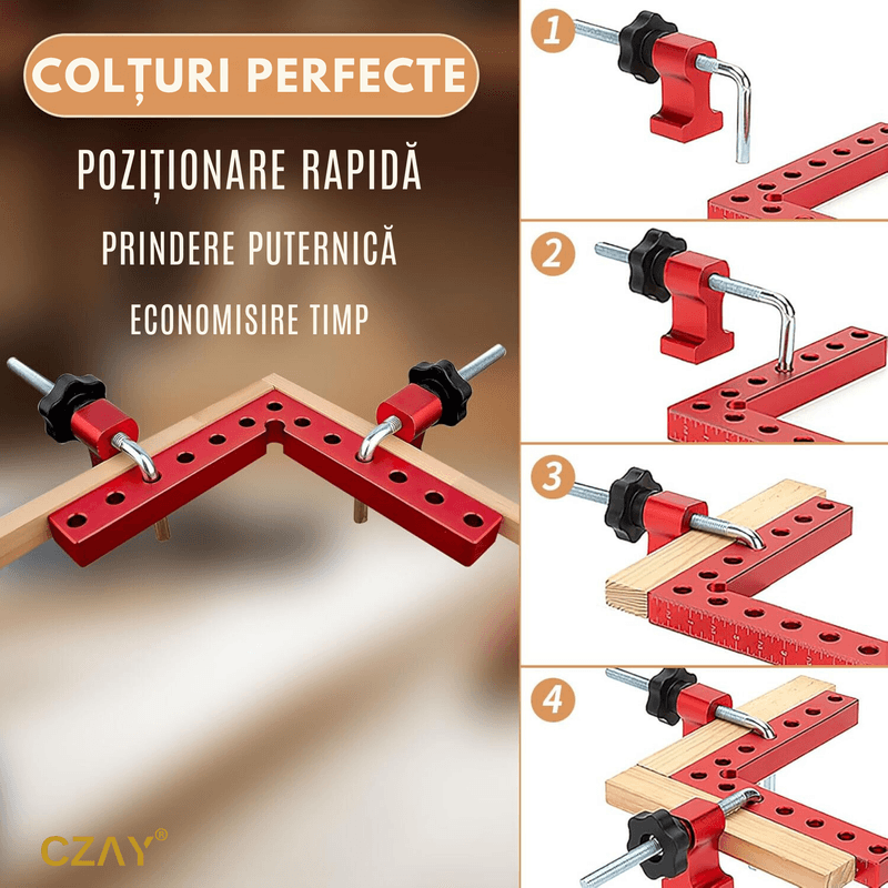 Casa si Gradina - Constructii - Scule electrice si accesorii - Menghine si cleme fixare - Clema de colt la unghi drept CZAY®, Prindere 90 Grade, 4 Coltare, 8 cleme, 8 Inbus, 140 mm, Prindere Puternica - Infinity.ro