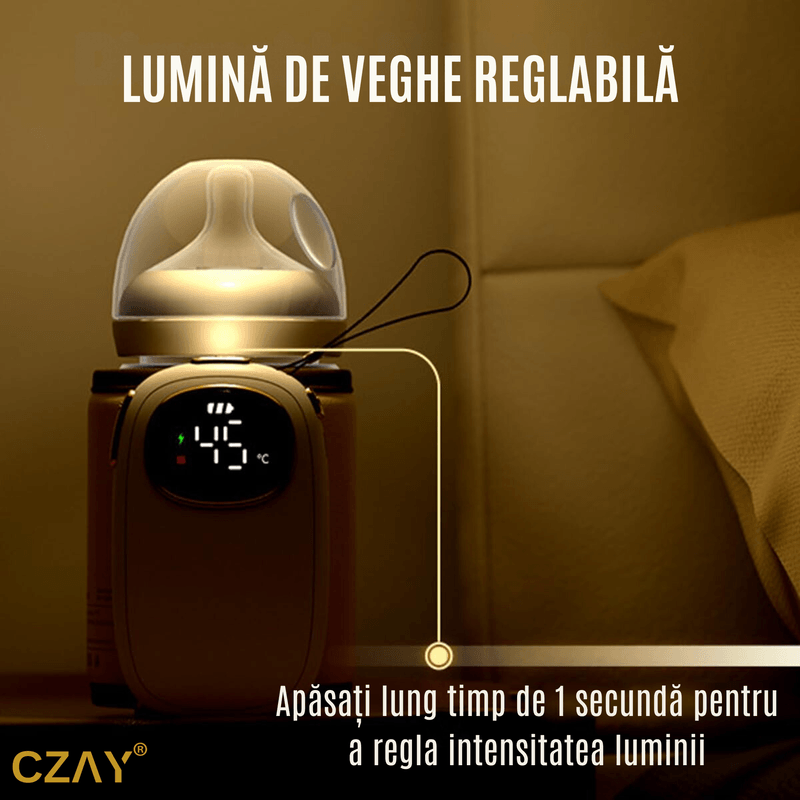 Jucarii, Copii si Bebe - Hrana si alaptare - Biberoane, suzete si accesorii hranire - Incalzitoare si termosuri bebe - Incalzitor Biberoane Portabil CZAY®, Incalzire Rapida, 8000 mAh, Mentine Caldura 24 ore, Lumina Veghe, Ajustabil - Infinity.ro