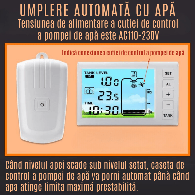 Casa si Gradina - Electrice - Smart Home - Centrale si module smart home - Senzor Nivel Apa Ultrasonic CZAY®, Masurare Adancime si Temperatura Lichid, Alimentare Solara, Umplere Automata,Wireless - Infinity.ro