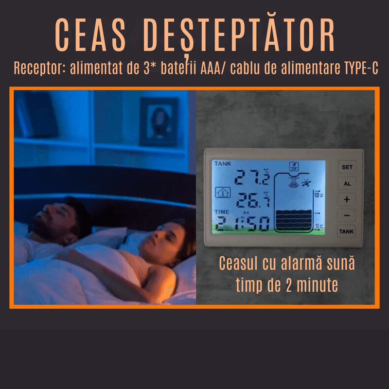 Casa si Gradina - Electrice - Smart Home - Centrale si module smart home - Senzor Nivel Apa Ultrasonic CZAY®, Masurare Adancime si Temperatura Lichid, Alimentare Solara, Umplere Automata,Wireless - Infinity.ro