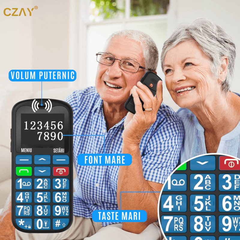 Laptop, Telefoane si Tablete - Telefoane mobile si accesorii - Telefoane Mobile - Telefon Mobil pentru Seniori CZAY®, Meniu Romana si Maghiara, Butoane Mari, Autonomie 7 Zile, Volum Mare, Buton SOS, 2G - Infinity.ro