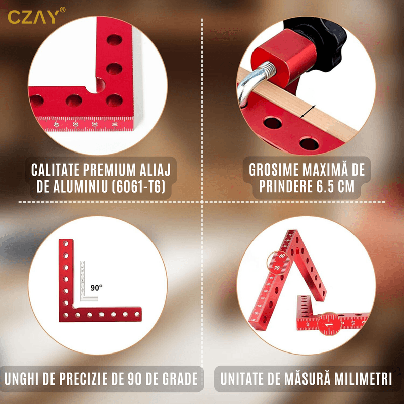 Casa si Gradina - Constructii - Scule electrice si accesorii - Menghine si cleme fixare - Clema de colt la unghi drept CZAY®, Prindere 90 Grade, 4 Coltare, 8 cleme, 8 Inbus, 140 mm, Prindere Puternica - Infinity.ro