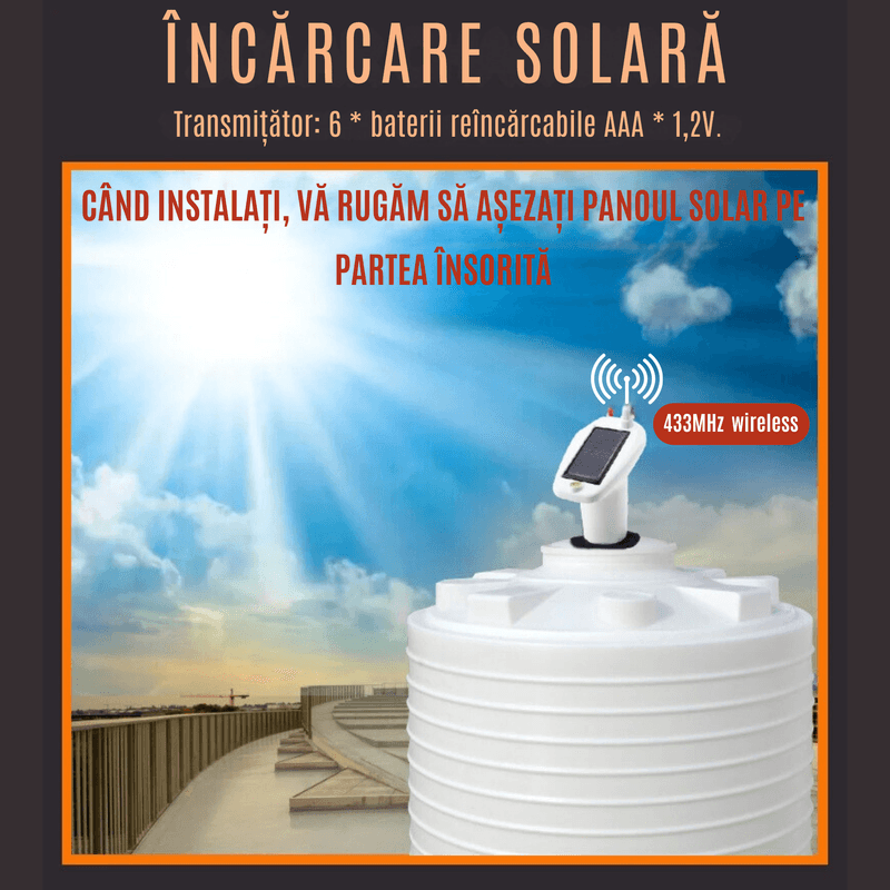 Casa si Gradina - Electrice - Smart Home - Centrale si module smart home - Senzor Nivel Apa Ultrasonic CZAY®, Masurare Adancime si Temperatura Lichid, Alimentare Solara, Umplere Automata,Wireless - Infinity.ro