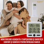 TV, Audio-Video si Foto - Optica, astronomie si metrologie - Meteorologie - Termometre Meteo - Termometru Higrometru Digital de Camera CZAY®, Monitorizeaza 4 Locatii, Interior/ Exterior, Alerte, Actiune 100 m, Alb - Infinity.ro