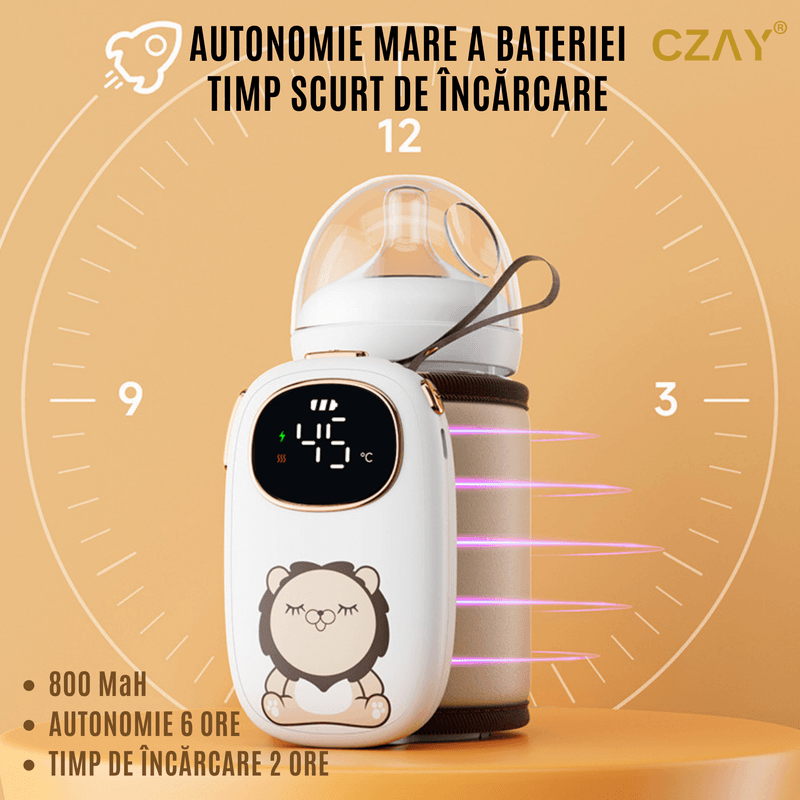 Jucarii, Copii si Bebe - Hrana si alaptare - Biberoane, suzete si accesorii hranire - Incalzitoare si termosuri bebe - Incalzitor Biberoane Portabil CZAY®, Incalzire Rapida, 8000 mAh, Mentine Caldura 24 ore, Lumina Veghe, Ajustabil - Infinity.ro