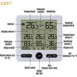 TV, Audio-Video si Foto - Optica, astronomie si metrologie - Meteorologie - Termometre Meteo - Termometru Higrometru Digital de Camera CZAY®, Monitorizeaza 4 Locatii, Interior/ Exterior, Alerte, Actiune 100 m, Alb - Infinity.ro