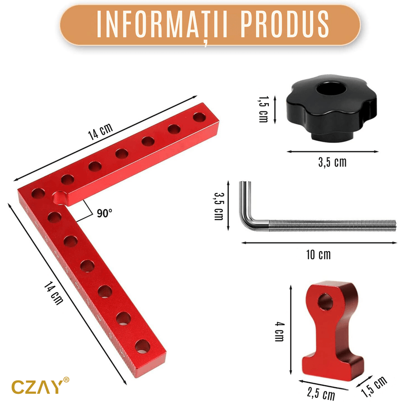 Casa si Gradina - Constructii - Scule electrice si accesorii - Menghine si cleme fixare - Clema de colt la unghi drept CZAY®, Prindere 90 Grade, 4 Coltare, 8 cleme, 8 Inbus, 140 mm, Prindere Puternica - Infinity.ro