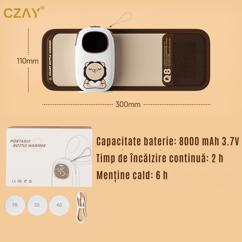 Jucarii, Copii si Bebe - Hrana si alaptare - Biberoane, suzete si accesorii hranire - Incalzitoare si termosuri bebe - Incalzitor Biberoane Portabil CZAY®, Incalzire Rapida, 8000 mAh, Mentine Caldura 24 ore, Lumina Veghe, Ajustabil - Infinity.ro