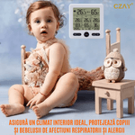 TV, Audio-Video si Foto - Optica, astronomie si metrologie - Meteorologie - Termometre Meteo - Termometru Higrometru Digital de Camera CZAY®, Monitorizeaza 4 Locatii, Interior/ Exterior, Alerte, Actiune 100 m, Alb - Infinity.ro