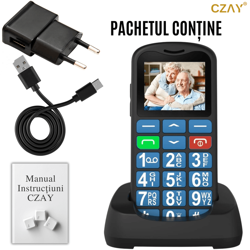 Laptop, Telefoane si Tablete - Telefoane mobile si accesorii - Telefoane Mobile - Telefon Mobil pentru Seniori CZAY®, Meniu Romana si Maghiara, Butoane Mari, Autonomie 7 Zile, Volum Mare, Buton SOS, 2G - Infinity.ro